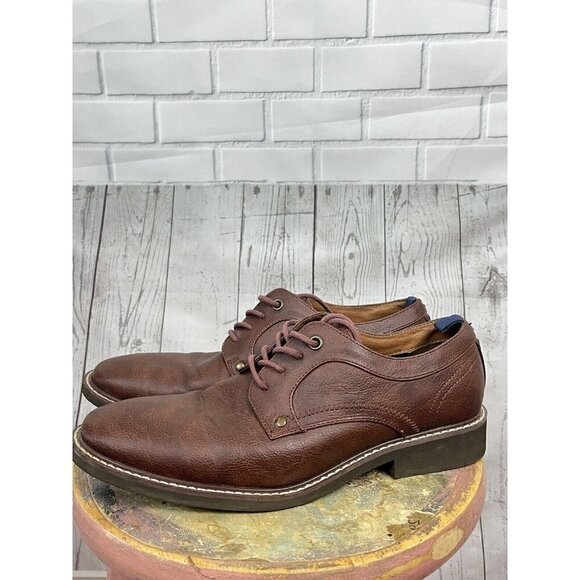 Guess Brown Faux Leather Dress Shoes Men's 8 Wedding Groomsman Formal Business - Picture 1 of 12